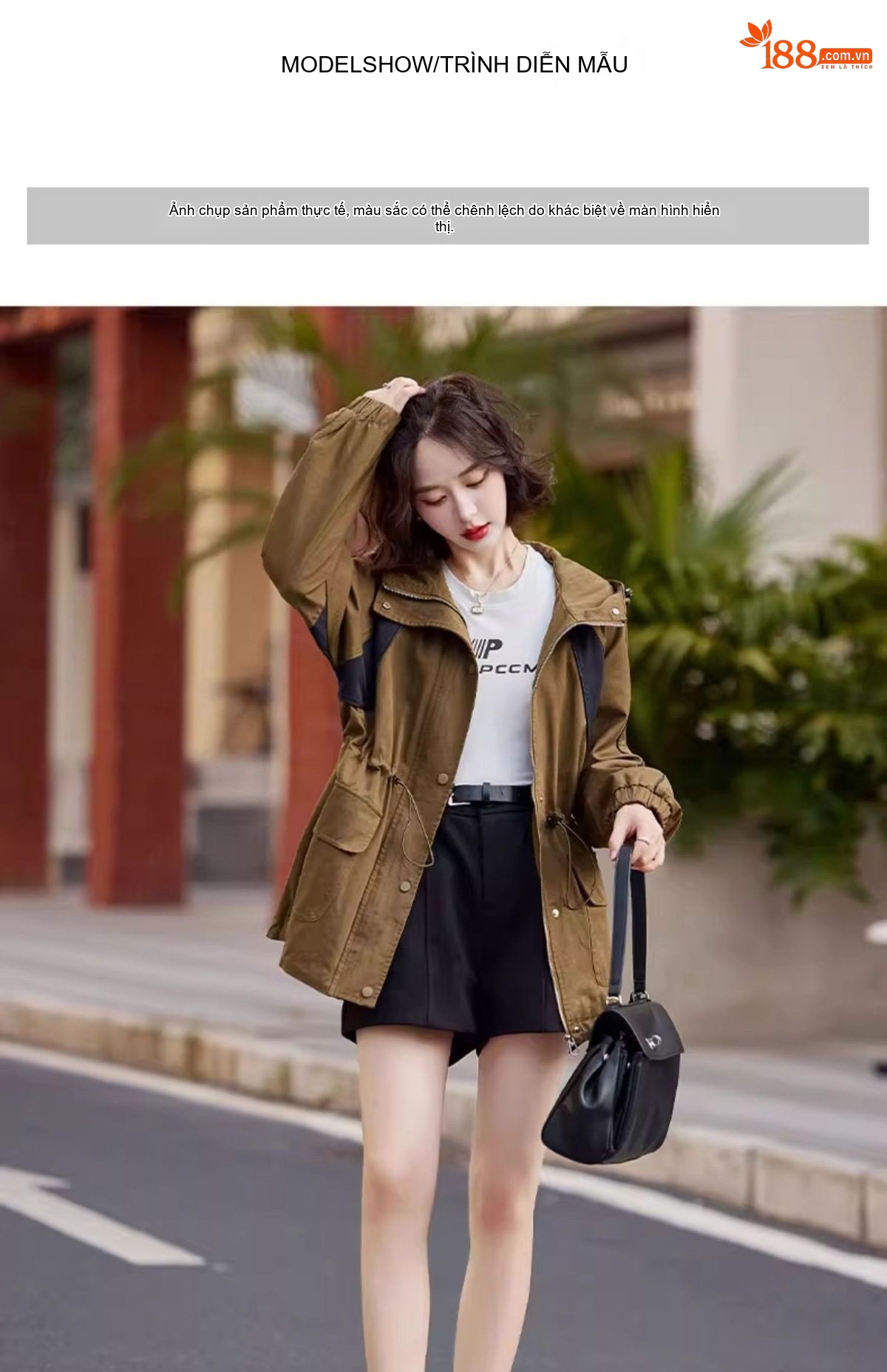 Áo Khoác Gió Dáng Rộng Nữ Trung Niên Có Mũ Trùm Đầu Dây Rút Eo Phong Cách Hàn Quốc Màu Xanh Olive, Đen chi tiết 17