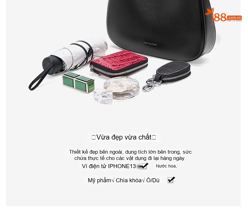 Túi Xách Nữ Da Bóng Đeo Vai Thiết Kế Tối Giản Màu Đen, Trắng chi tiết 10