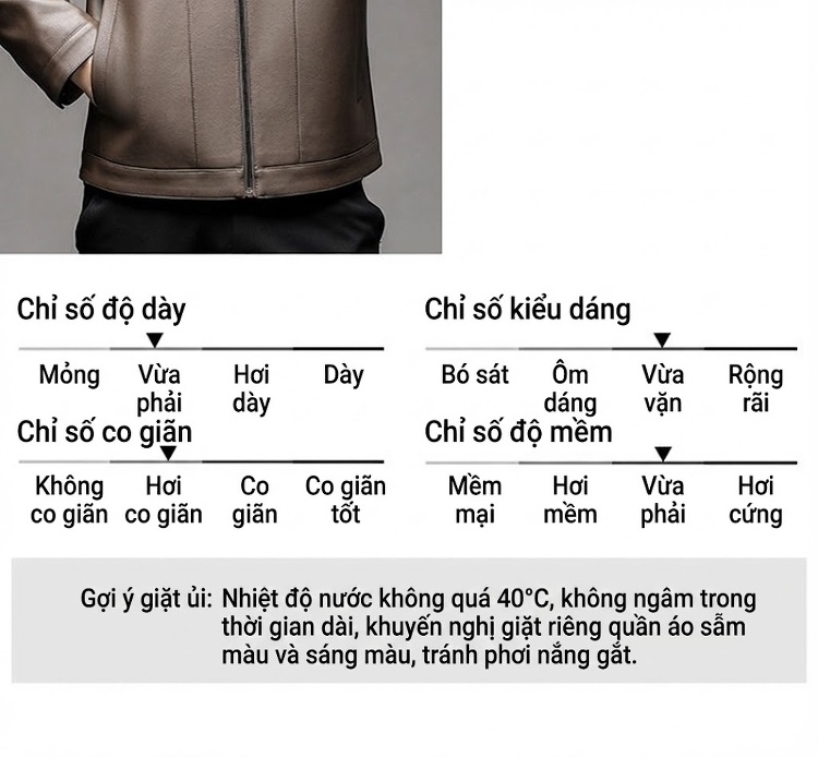 Áo Khoác Da Nam Da PU Cổ Trụ Khóa Kéo Màu Đen, Nâu, Xám chi tiết 5