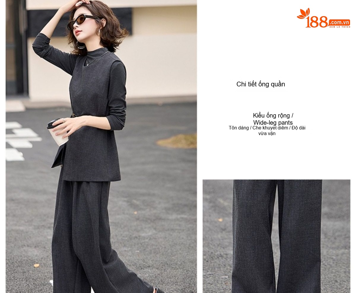 Set Bộ Vest Nữ Áo Gile Quần Ống Rộng Phong Cách Thời Trang Thanh Lịch Màu Xám chi tiết 13