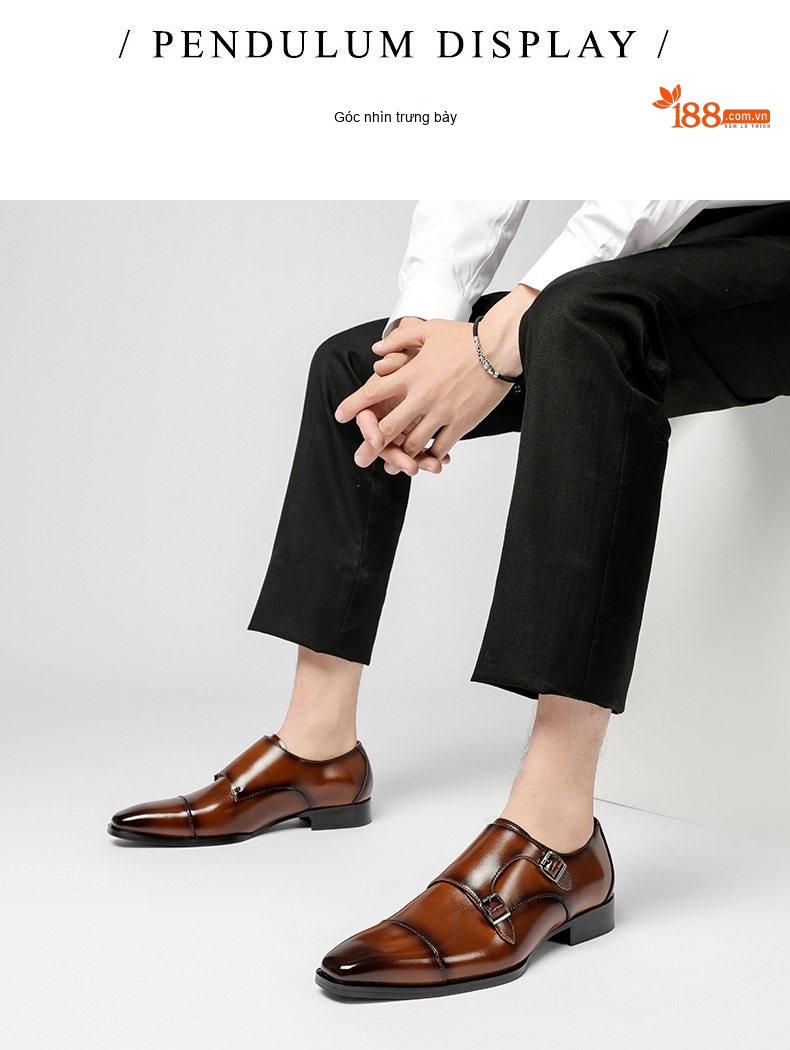 Giày Monkstrap Khóa Cài Nam Da Bóng Chiều Cao Đế Khoảng 3cm Màu Đen, Nâu chi tiết 12