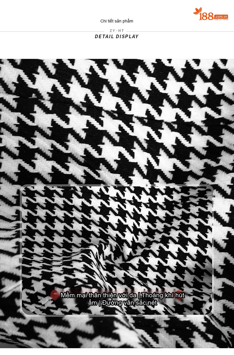 Áo Croptop Nữ Họa Tiết Houndstooth Hở Vai Thiết Kế Nơ Màu Đen Trắng chi tiết 3