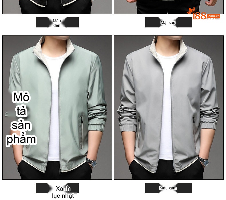 Áo Khoác Bomber Nam Cổ Trụ Dáng Rộng Phong Cách Hàn Quốc Màu Xám, Xanh Nhạt, Đen chi tiết 9