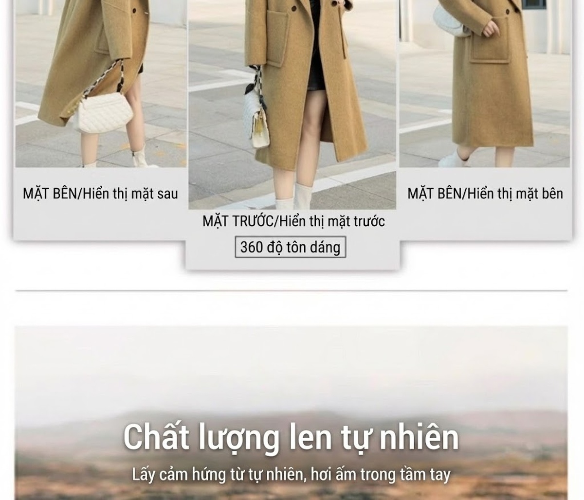 Áo Khoác Dạ Nữ Dáng Dài Vừa Vặn Thời Trang Màu Nâu, Be, Đen chi tiết 5