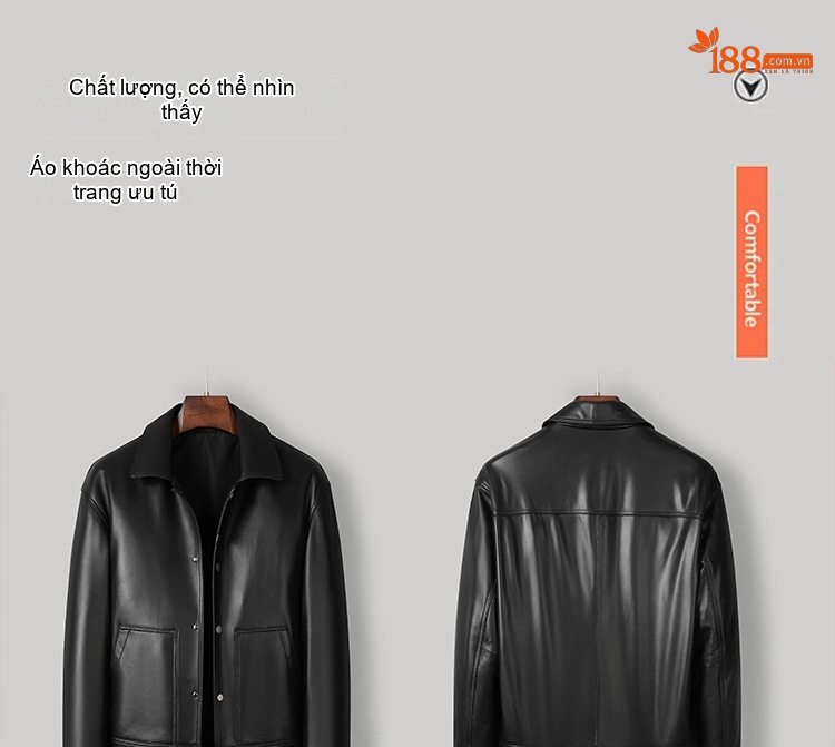 Áo Khoác Da Cừu Nam Dáng Ngắn Cổ Bẻ Giản Dị Màu Đen chi tiết 1
