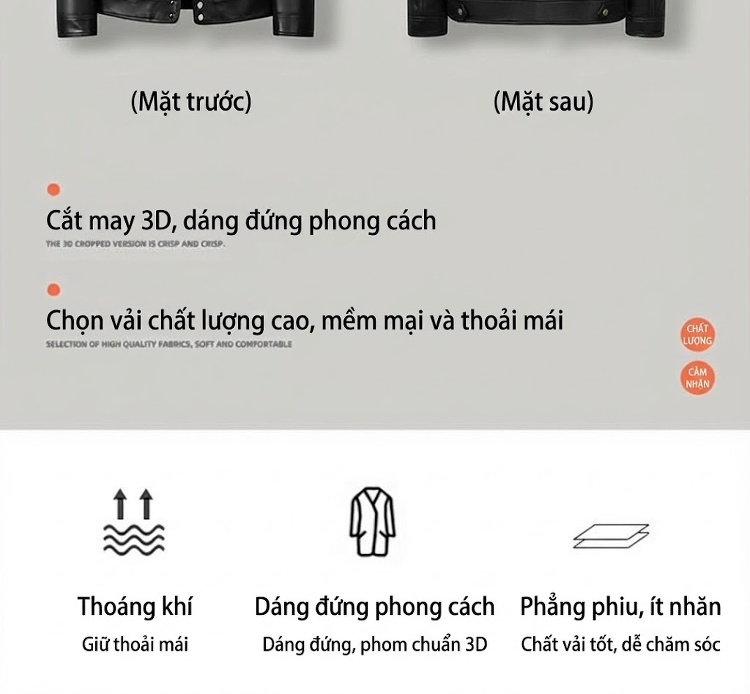 Áo Khoác Da Cừu Nam Dáng Ngắn Cổ Bẻ Giản Dị Màu Đen chi tiết 2