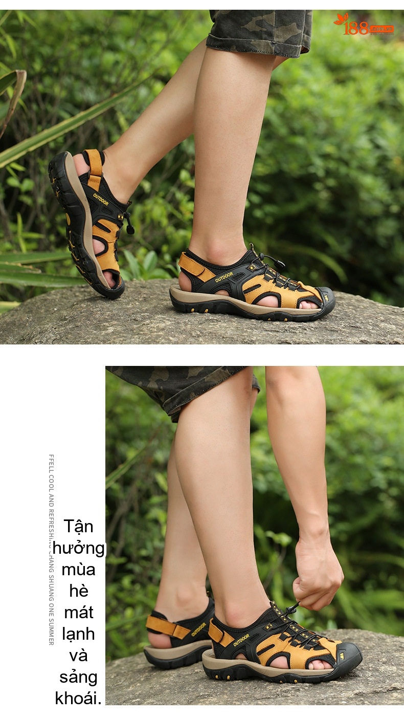 Sandal Nam Da Thật Quai Hậu Chống Va Đập Chiều Cao Đế Khoảng 3cm Màu Đen, Nâu chi tiết 12