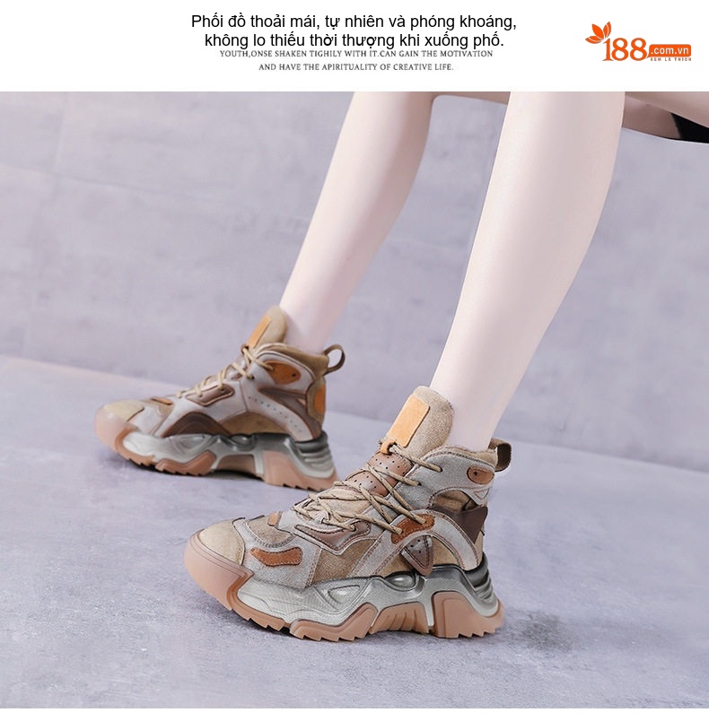 Giày Cao Cổ Nữ Da Bò Đế Dày Phong Cách Ulzzang Chiều Cao Đế Khoảng 5cm Màu Đen, Nâu chi tiết 11