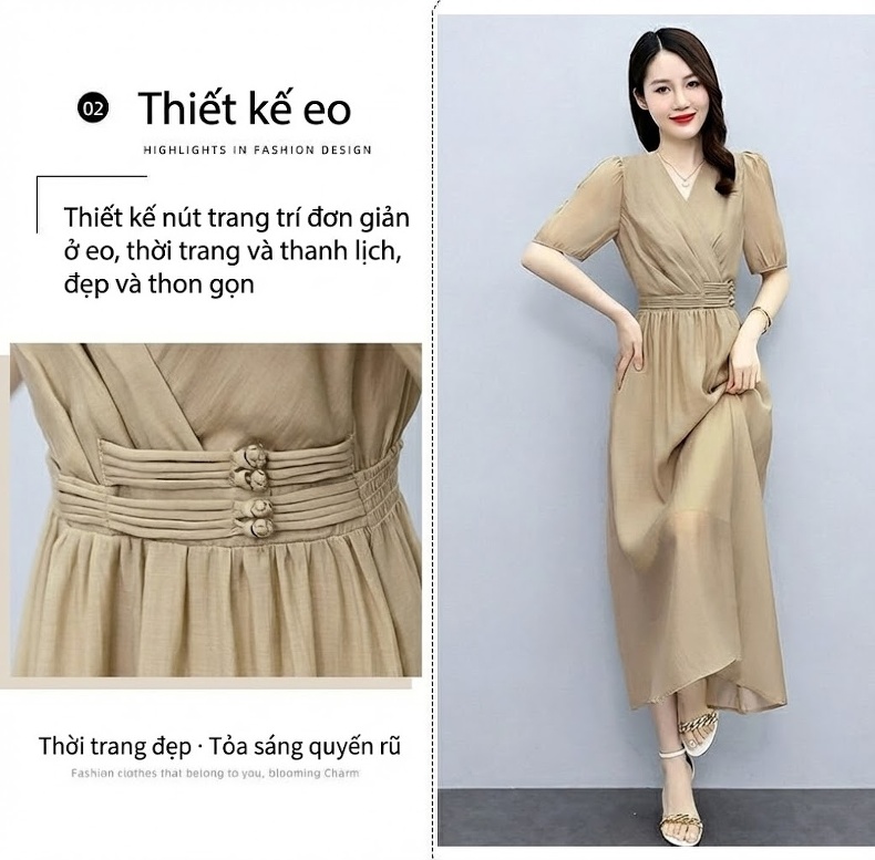 Váy Dài Tay Lỡ Nữ Thiết Kế Thanh Lịch Màu Tím, Xám, Be, Đen chi tiết 7