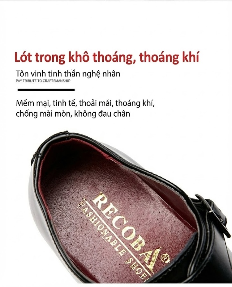 Giày Tây Monk Strap Nam Da Thật Chiều Cao Đế Khoảng 3cm Màu Đen, Nâu chi tiết 6