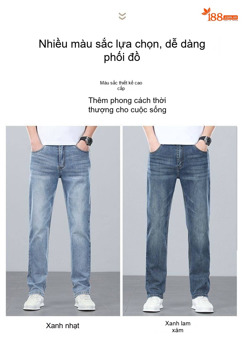 Quần Jean Nam Ống Suông Dáng Rộng Cotton Co Giãn Màu Xanh Nhạt, Xanh Đậm chi tiết 9