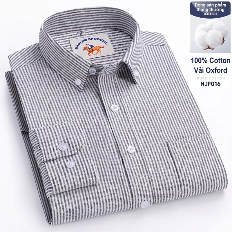 Áo Sơ Mi Nam Tay Dài Oxford Cotton Thoáng Khí Họa Tiết Kẻ Sọc Lớn Màu Xanh Dương, Đen, Trắng, Xám...