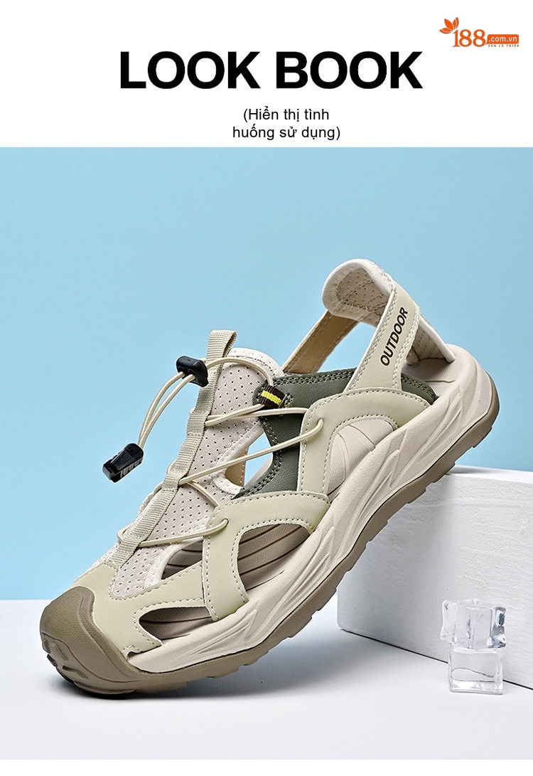 Sandal Nam Bít Mũi Dây Rút Thể Thao Leo Núi Chống Trượt Thoáng Khí Đế Cao 3cm chi tiết 17
