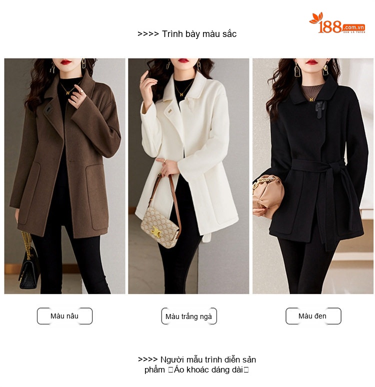 Áo Khoác Dạ Nữ Thắt Eo Phong Cách Hepburn, Áo Khoác Nỉ Ngắn Màu Đen, Nâu, Trắng chi tiết 11