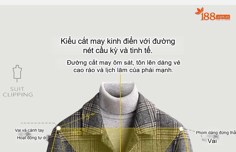 Áo Khoác Nam Ca Rô Ngắn Tay Dài Chất Liệu Lông Cừu Hai Mặt Dày Dặn Màu Nâu, Xám chi tiết 5