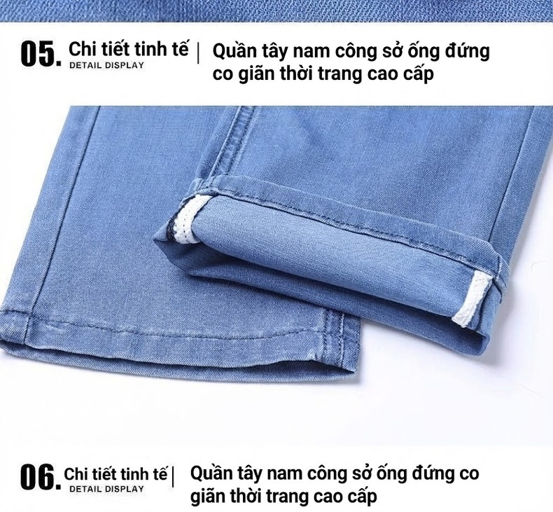 Quần Jean Dài Nam Ống Đứng Co Giãn Vừa Vặn Màu Xanh Navy chi tiết 29