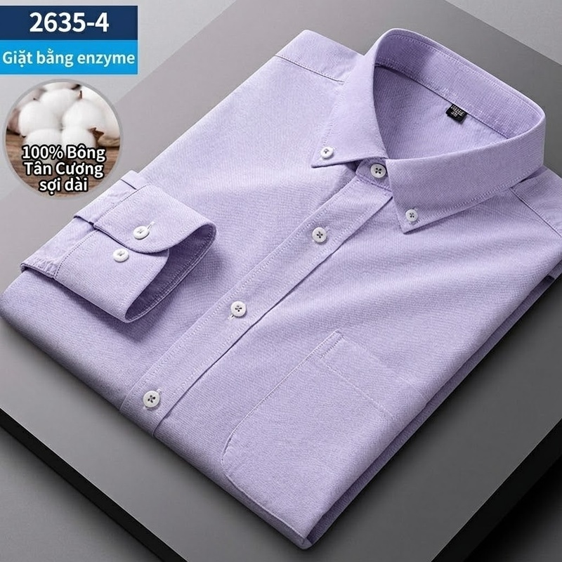 Áo Sơ Mi Nam Tay Dài Cotton Oxford Giặt Nước Kẻ Caro Mặc Đơn Giản Lót Trong Công Sở Màu Trắng, Xanh Dương, Xám, Hồng...