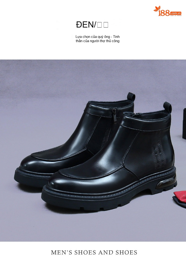 Boot Martin Nam Da Bò Khóa Kéo Chiều Cao Đế Khoảng 4cm Phong Cách Anh Màu Đen, Nâu chi tiết 4