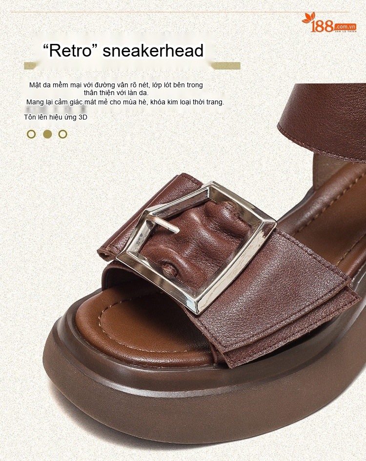 Giày Sandal Cao Gót Nữ Đầu Cá Da Bò Khóa Lớn Gót Cao 8cm Màu Nâu, Trắng, Đen chi tiết 5