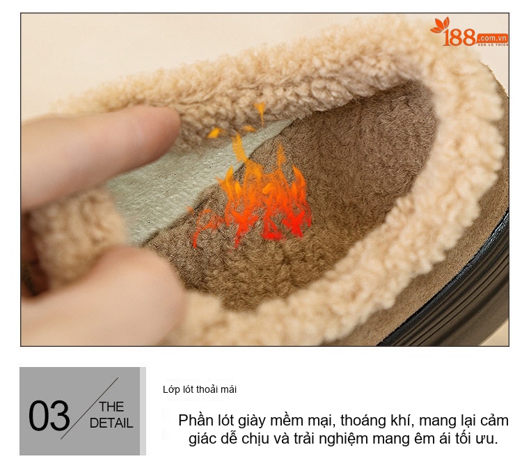 Giày Búp Bê Nữ Da Mờ Quai Dán Chiều Cao Đế 8cm Lót Lông Màu Đen, Nâu chi tiết 12