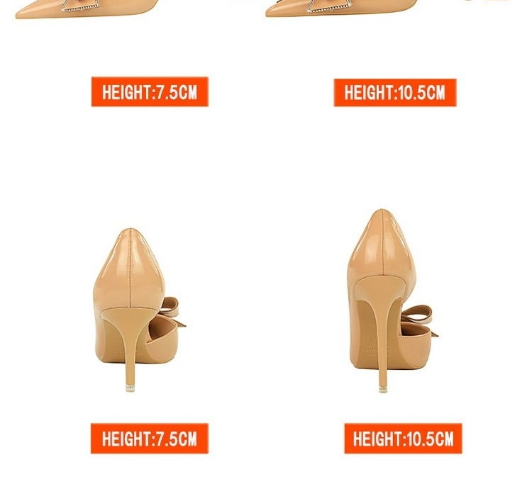 Giày Cao Gót Nữ Hở Bên Hông Mũi Nhọn Đính Nơ Chiều Cao Đế Khoảng 8cm Màu Đỏ, Đen, Kem, Nâu chi tiết 2