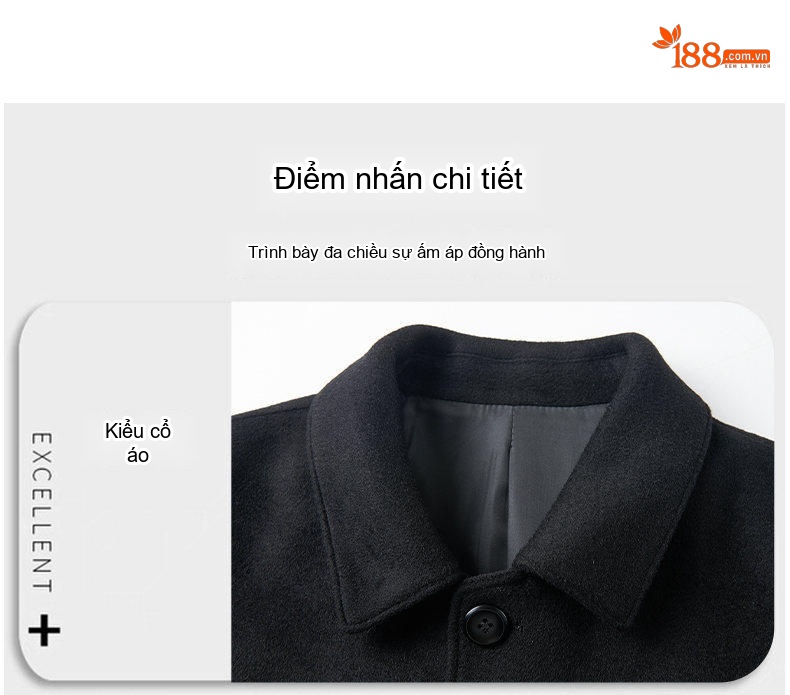 Áo Khoác Dạ Nam Trung Niên Dáng Dài Vừa Lông Cừu Màu Xám, Đen chi tiết 12