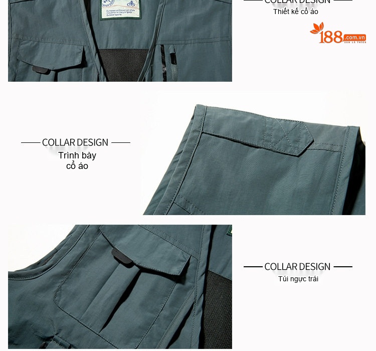 Áo Gile Nam Túi Hộp Outdoor Phong Cách Thể Thao Màu Xanh Rêu, Xanh Navy, Nâu, Đen chi tiết 16
