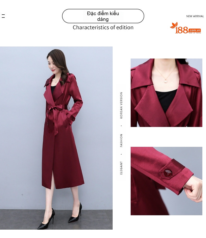 Áo Khoác Dạ Nữ Dáng Dài Vừa Phong Cách Hàn Quốc Màu Đỏ, Xanh Dương chi tiết 3
