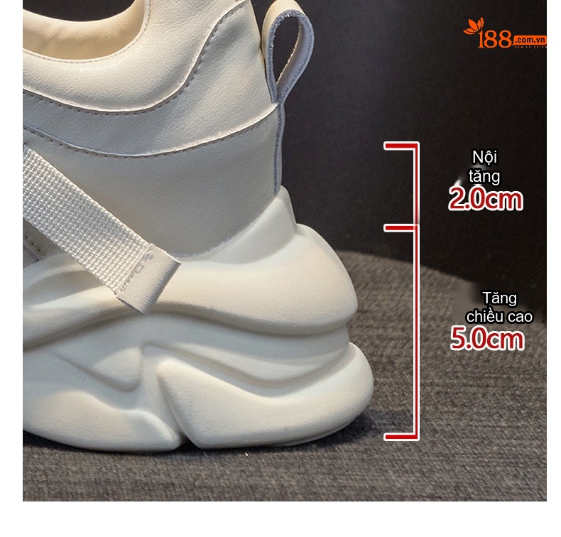 Giày Sneaker Nữ Da Mềm Đế Dày Phong Cách Ulzzang Chiều Cao Đế Khoảng 5cm Màu Trắng, Kem, Hồng chi tiết 13
