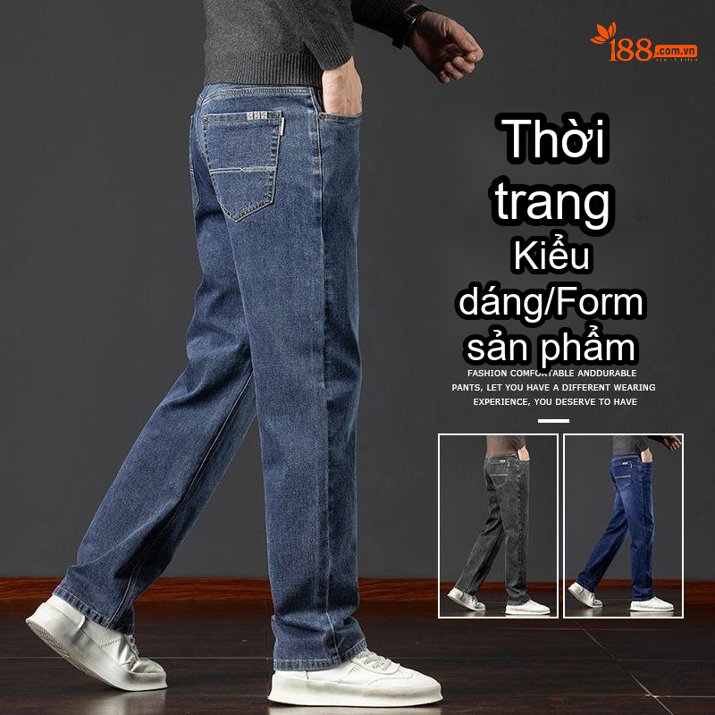 Quần Jeans Nam Ống Đứng Lưng Cao Dáng Rộng Thoải Mái Màu Xanh, Xám