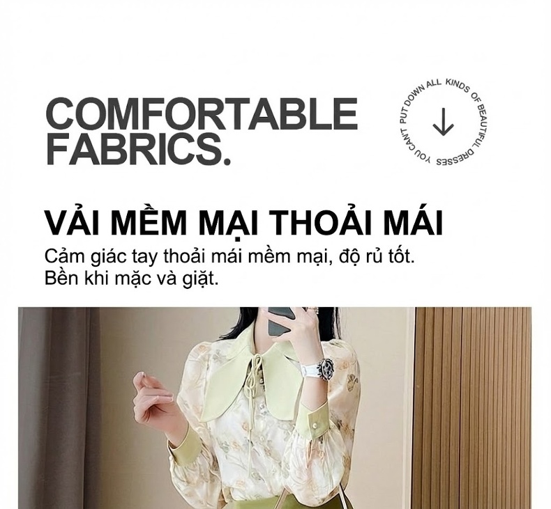 Set Bộ Áo Sơ Mi Tay Dài và Chân Váy Bút Chì Ôm Hông Xẻ Tà Phong Cách Công Sở OL Màu Xanh Olive chi tiết 6