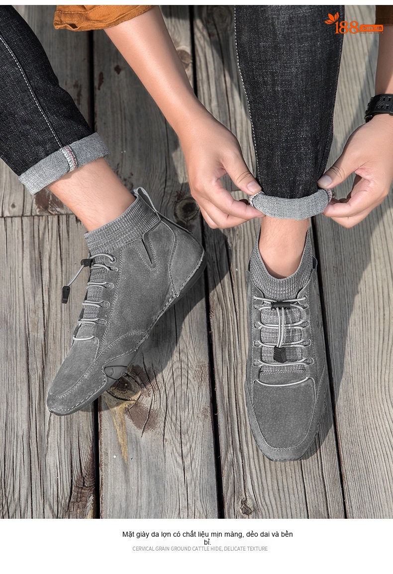 Giày Boot Nam Cao Cổ Da Mờ Lót Lông Chiều Cao Đế Khoảng 3cm Màu Be, Xám chi tiết 20