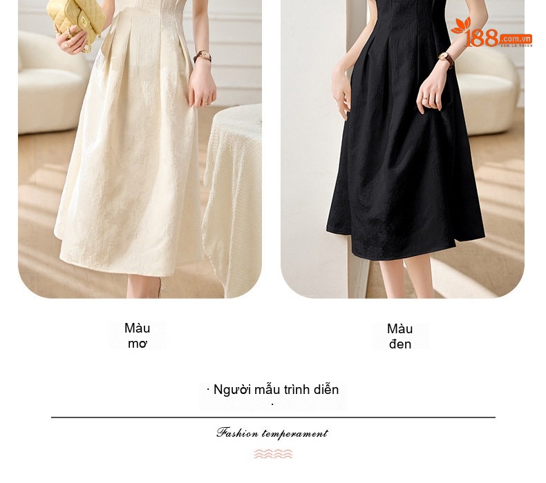 Váy Suông Nữ Tencel Tay Ngắn dáng chữ A Thanh Lịch Màu Be, Đen chi tiết 3