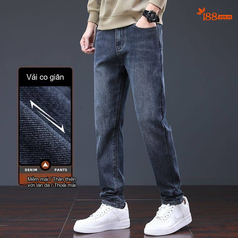 Quần Jean Nam Ống Đứng Slim Fit Co Giãn Thoải Mái Phong Cách Business Casual Màu Xám Đen