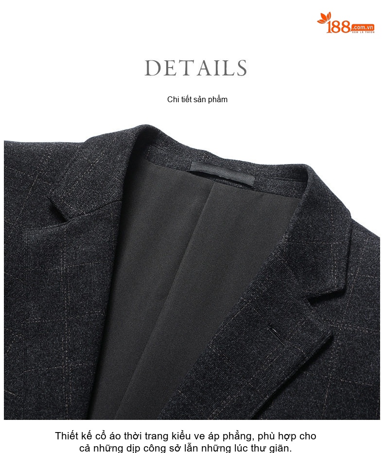 Áo Vest/Blazer Nam Kẻ Caro Co Giãn Vải Nylon Phong Cách Hàn Quốc Màu Xám, Xanh Đen chi tiết 21