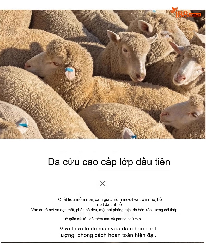 Áo Khoác Da Nam Da Thật Da Cừu Cổ Bẻ Kiểu Ngắn Màu Nâu chi tiết 3