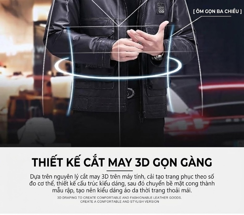 Áo Khoác Da Thật Nam Lót Lông Vũ Dày Dặn Kiểu Bomber Màu Đen chi tiết 7