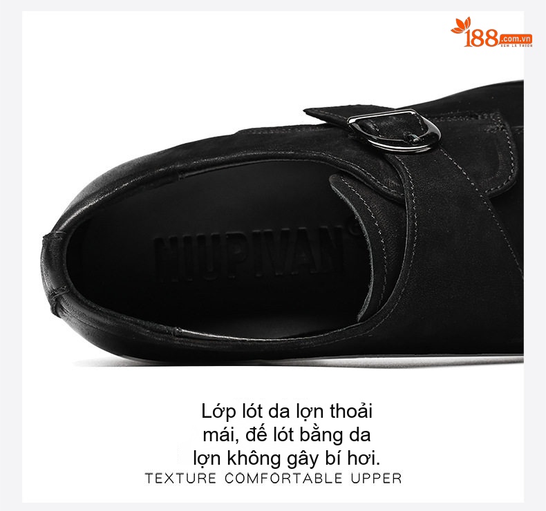 Giày Monkstrap Khóa Cài Nam Da Bò Lộn Chiều Cao Đế Khoảng 3cm Màu Đen, Xám chi tiết 3
