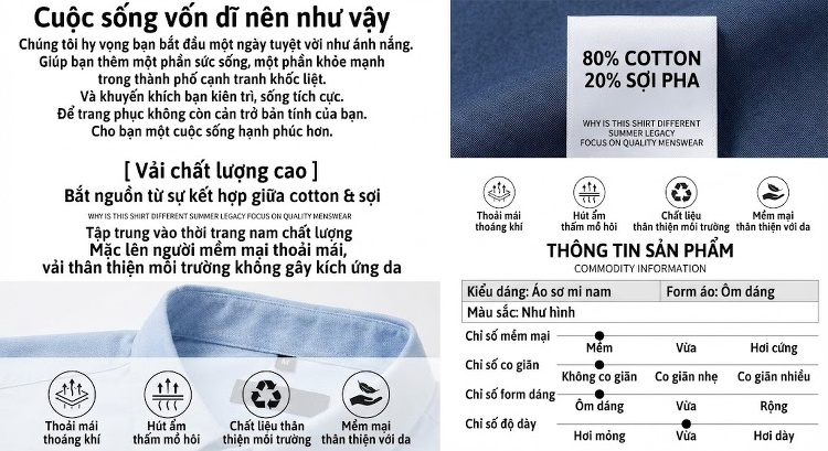 Áo Sơ Mi Dài Tay Nam Cotton Cổ Điển Họa Tiết Cung Đình Màu Đen, Trắng chi tiết 3