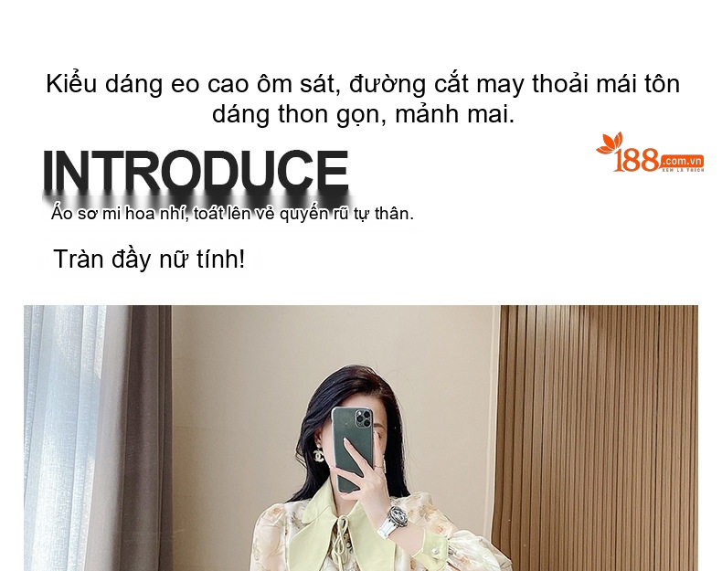 Set Bộ Áo Sơ Mi Tay Dài và Chân Váy Bút Chì Ôm Hông Xẻ Tà Phong Cách Công Sở OL Màu Xanh Olive chi tiết 2