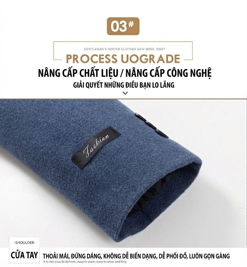 Áo Khoác Dạ Nam Dáng Dài Vừa Vặn Màu Nâu, Đen, Xanh Dương chi tiết 6