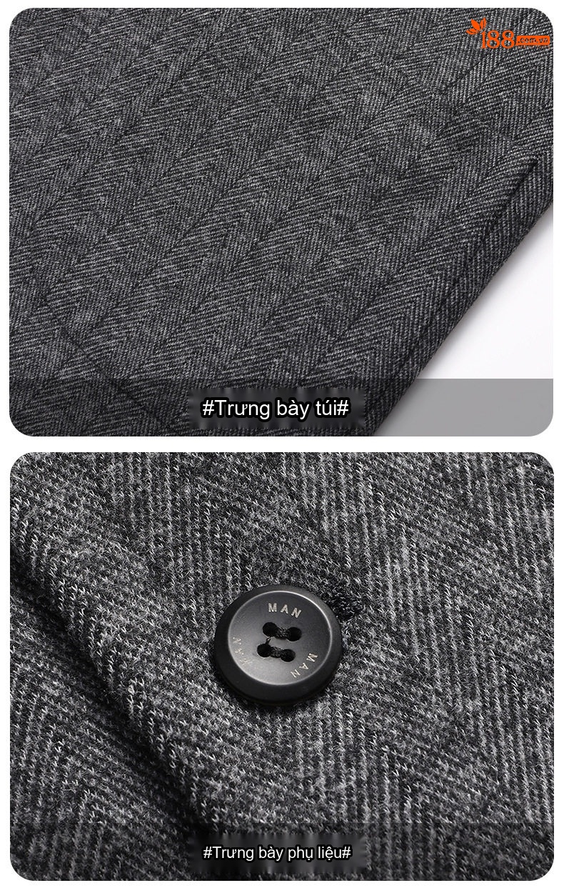 Áo Vest Nam Wool Lông Cừu Họa Tiết Xương Cá Dáng Ôm Chống Nhăn Màu Xám chi tiết 14