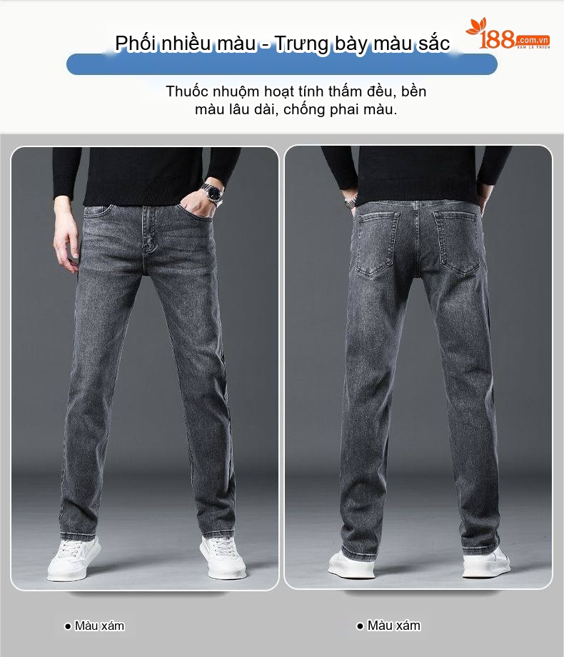 Quần Jean Nam Tencel Cotton Co Giãn Dáng Suông Thoáng Khí Cao Cấp Màu Xám chi tiết 8