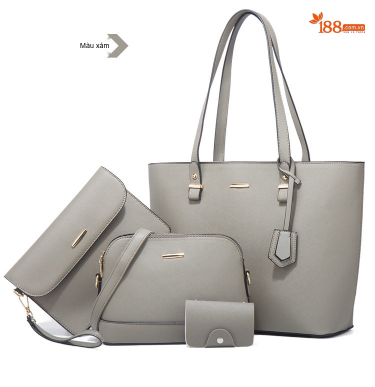 Set Túi Xách Nữ Công Sở Da Bóng 4 Món Lớn Đeo Vai, Túi Đeo Chéo, Ví Cầm Tay Màu Đen, Nâu, Xanh Dương, Xám... chi tiết 15