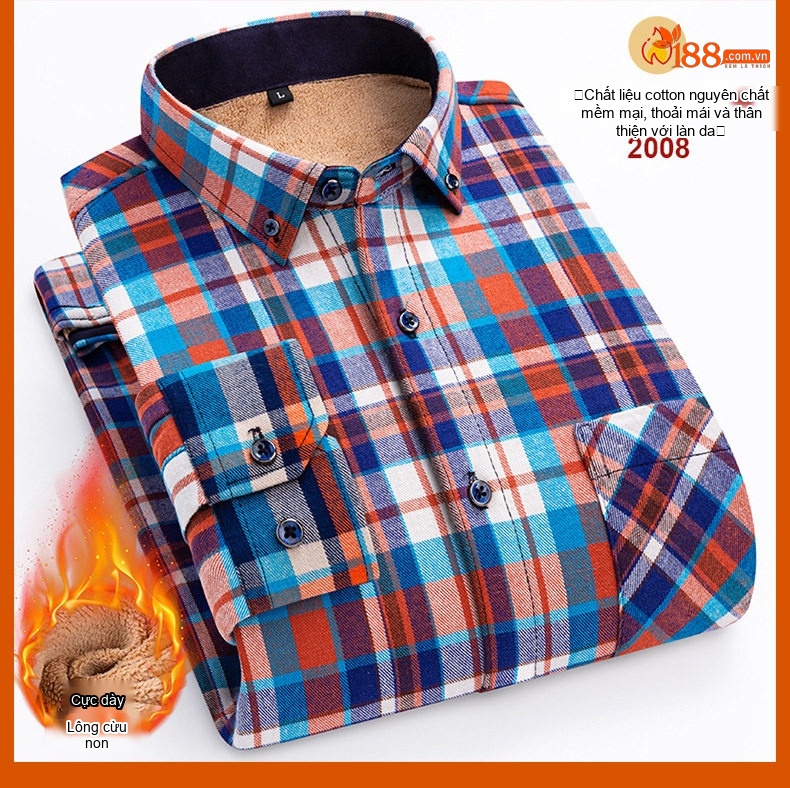 Áo Sơ Mi Nam Ca Rô Lông Cừu Non Cotton Dày Dặn Giữ Ấm Màu Đen, Đỏ, Xanh Dương, Xanh Lá... chi tiết 35