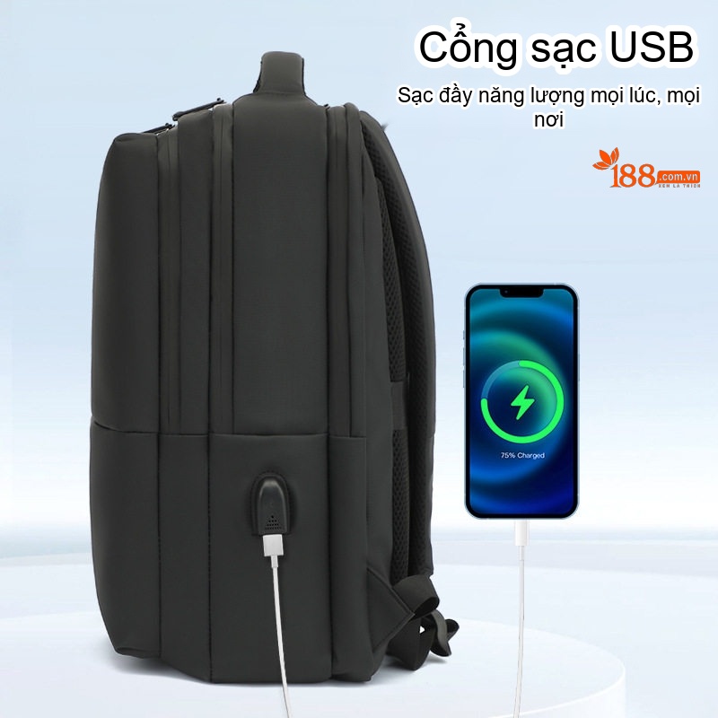 Balo Đôi Nam Nữ Da Bóng Chống Nước Thời Trang Công Sở Đựng Laptop Màu Đen chi tiết 2