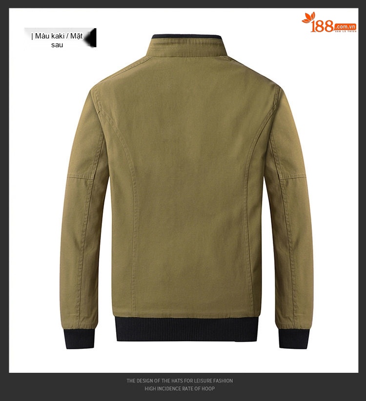 Áo Khoác Bomber Nam Cotton Dáng Đứng Cổ Giản Dị Màu Xanh Olive, Đỏ, Xanh Lá, Đen... chi tiết 11