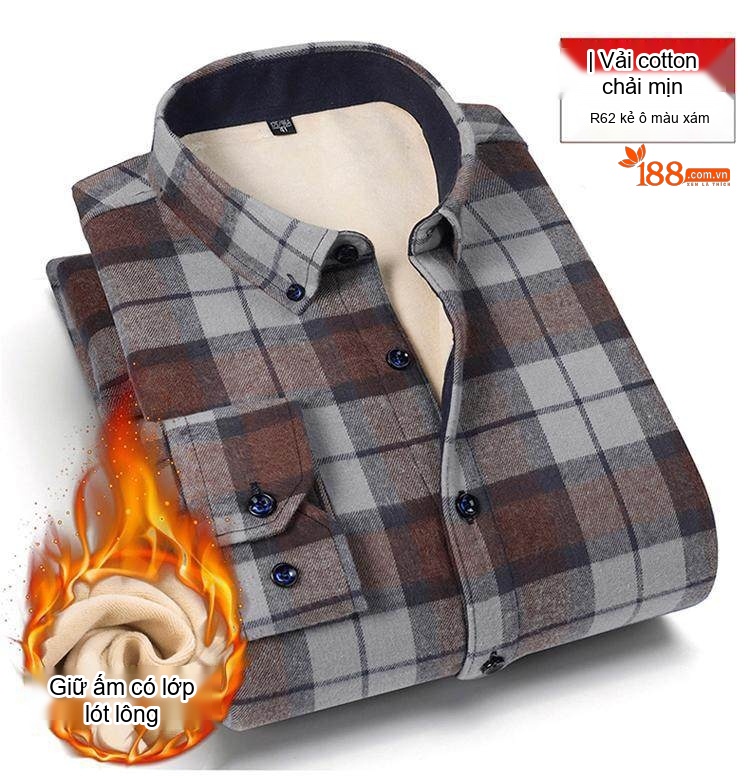 Áo Sơ Mi Nam Cotton Dài Tay Lót Lông Cổ Điển Chống Nhăn Màu Xanh Navy, Xám, Đỏ, Xanh Lá... chi tiết 19