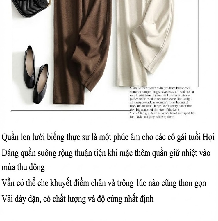 Quần Dài Nữ Ống Rộng Dáng Suông Lưng Cao Chất Vải Mềm Mịn Màu Xám, Kem, Nâu chi tiết 2