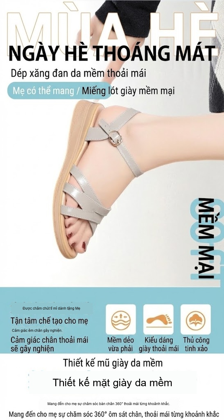 Dép Sandal Nữ Quai Chéo Da Bóng Đế Mềm Chống Trượt Đế Cao 3cm - 4cm Màu Bạc, Đen chi tiết 1